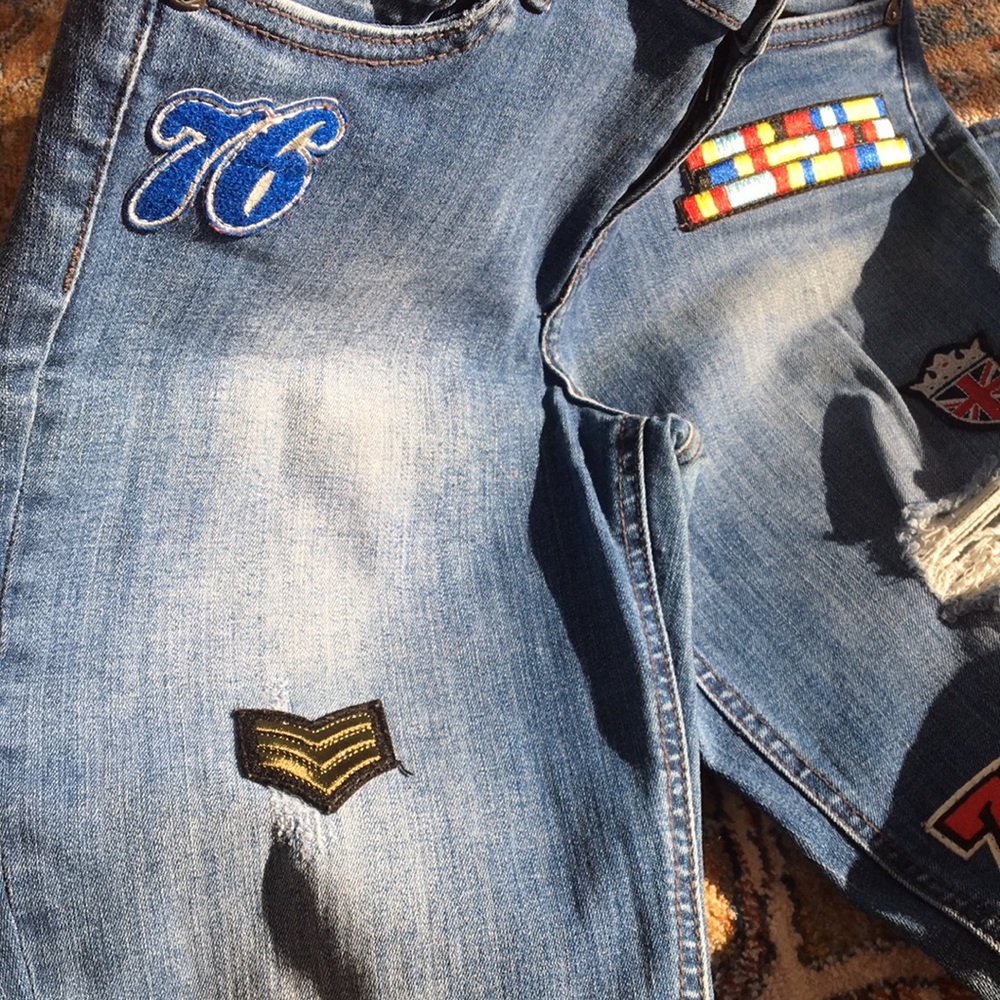 Distressed Rocker Patched Jeans - Picture 9 of 13